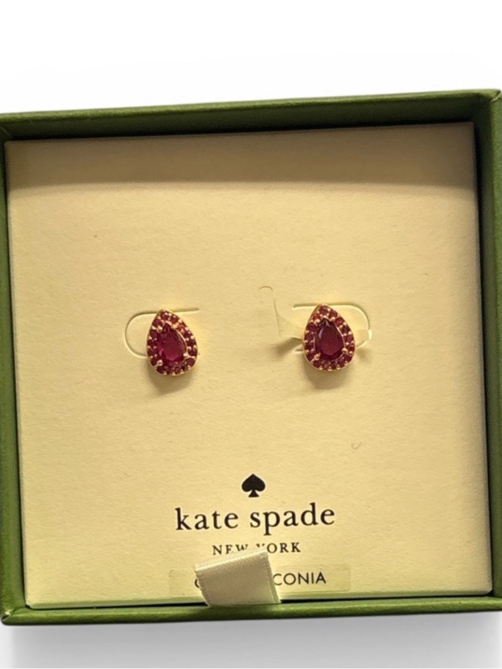 kate spade Gold-Trim Pink Teardrop Crystal Stud Earrings
